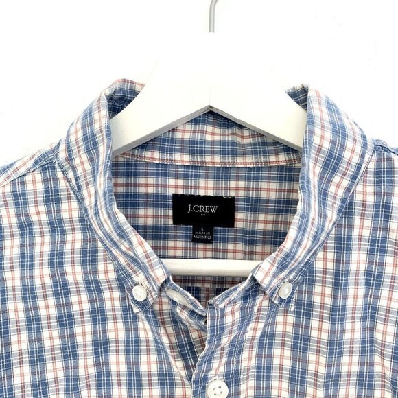J. Crew Men's Plaid Button Down Shirt size large red white blue - Picture 2 of 5